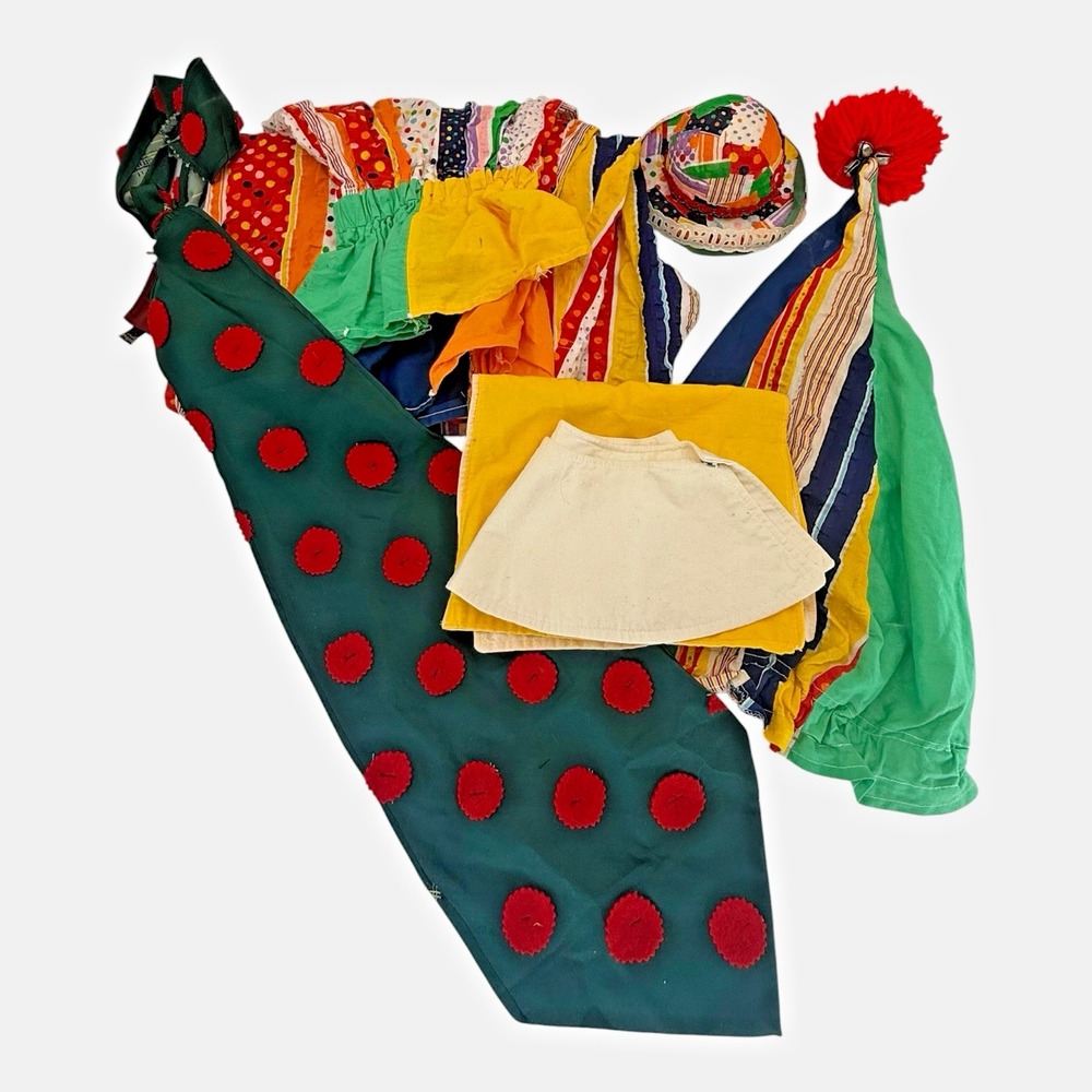 1960s 70s Handmade Clown Costume Patchwork Circus Oversized Outfit Adult Vintage